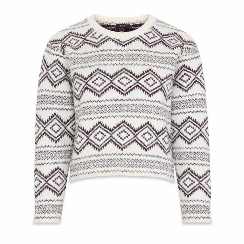 Front view of CODE Women White Geometric Knit Jumper, size 10, Winter Pullover