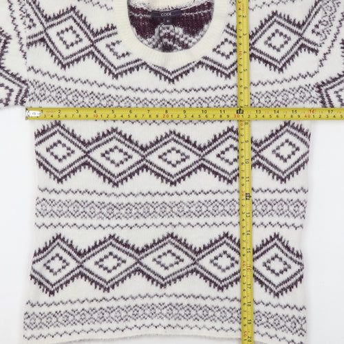 CODE Women White Geometric Knit Jumper Size 10 Winter Pullover