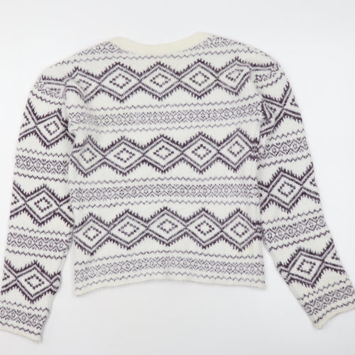 CODE Women White Geometric Knit Jumper Size 10 Winter Pullover
