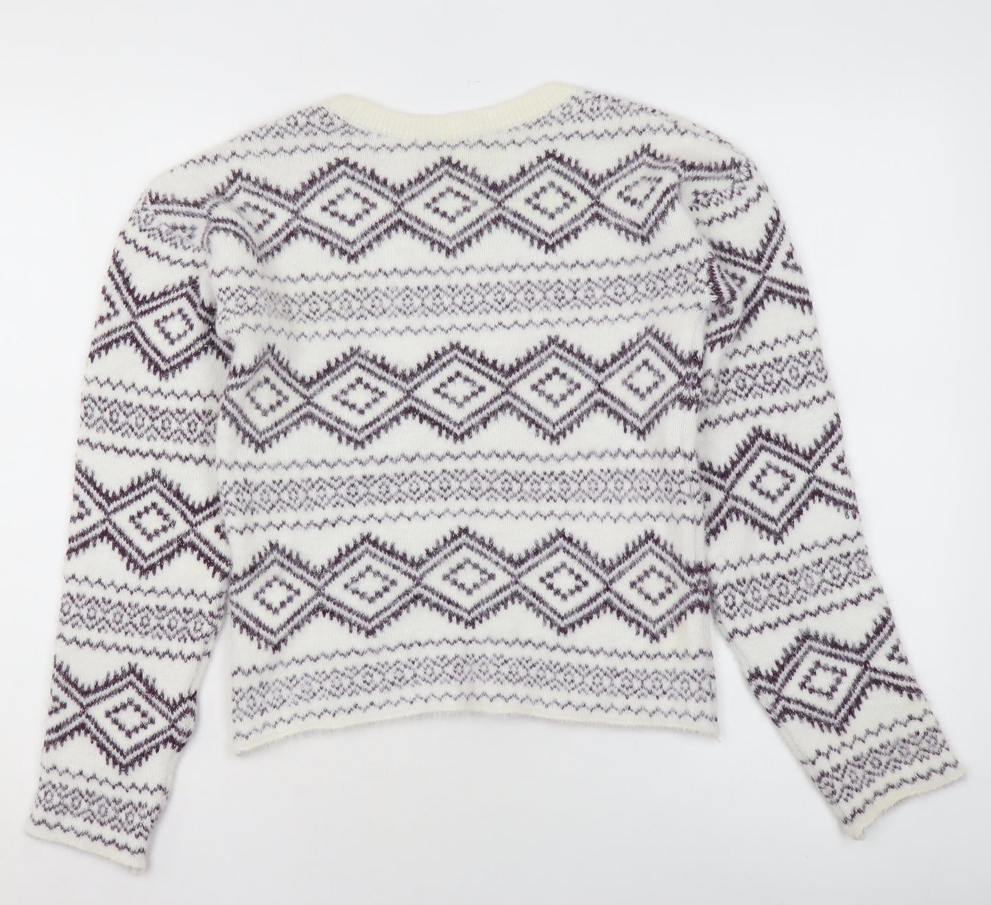 CODE Women White Geometric Knit Jumper Size 10 Winter Pullover
