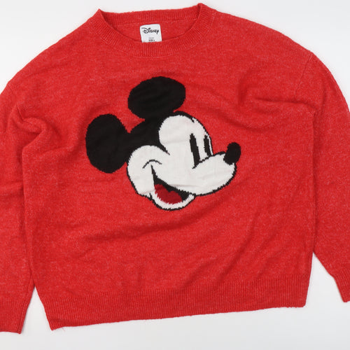 Disney Women’s Red Mickey Mouse Crew Neck Knit Jumper Size L