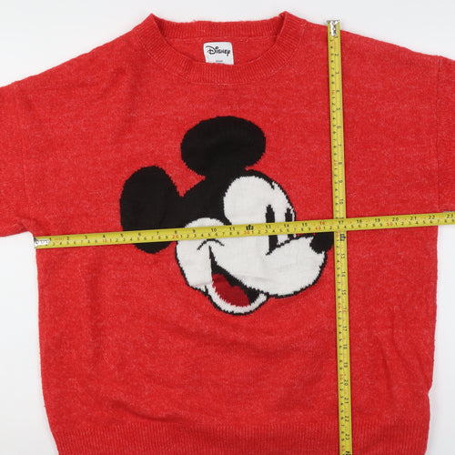Disney Women’s Red Mickey Mouse Crew Neck Knit Jumper Size L