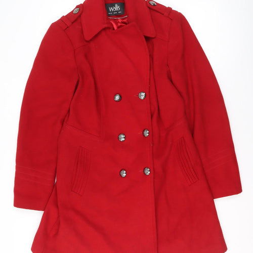 Wallis Women's Red Pea Coat Size 12 Mid-Length Buttoned Jacket