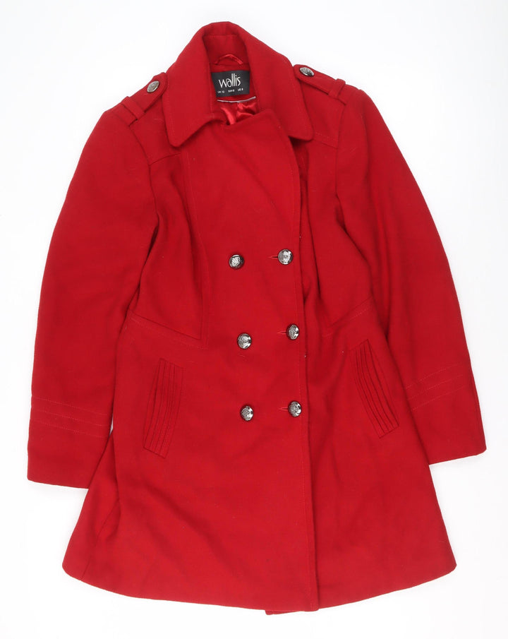 Wallis Women's Red Pea Coat Size 12 Mid-Length Buttoned Jacket