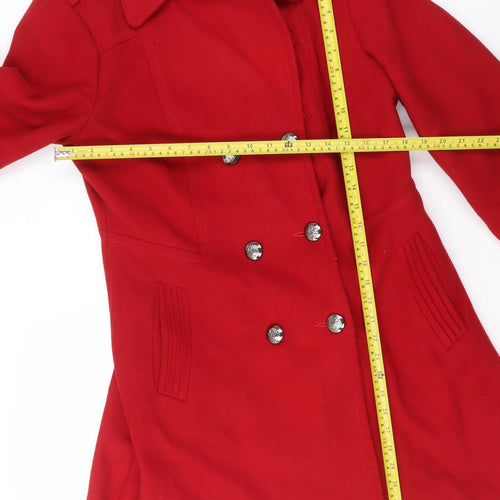 Wallis Women's Red Pea Coat Size 12 Mid-Length Buttoned Jacket