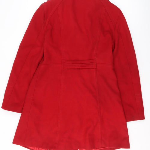 Wallis Women's Red Pea Coat Size 12 Mid-Length Buttoned Jacket