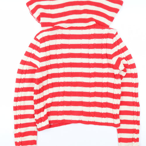 ZARA Womens Red Striped Collared Knit Button Cardigan Size 12