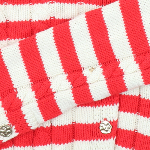 ZARA Womens Red Striped Collared Knit Button Cardigan Size 12