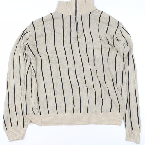 boohooMAN Men's Beige Striped 1/2 Zip Knit Sweatshirt Size S