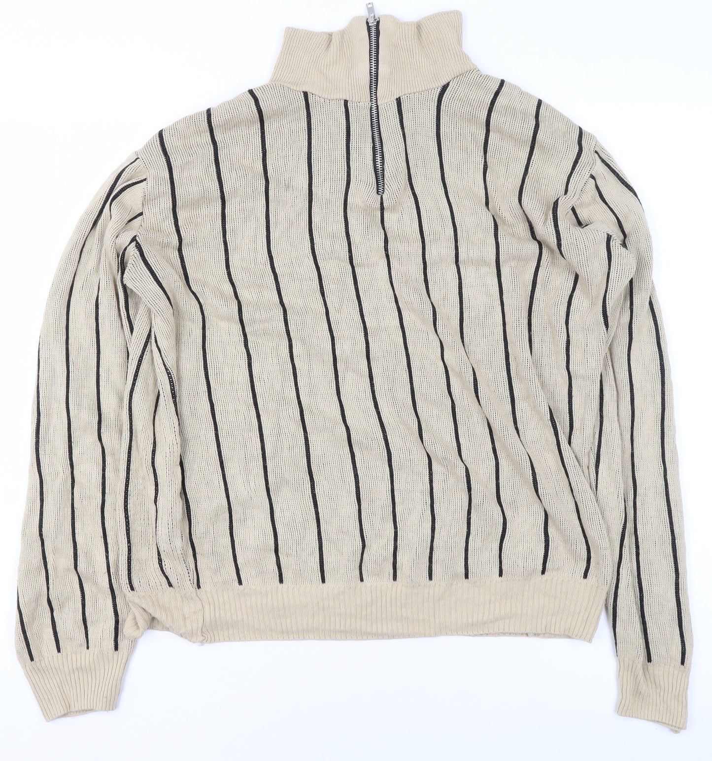 boohooMAN Men's Beige Striped 1/2 Zip Knit Sweatshirt Size S