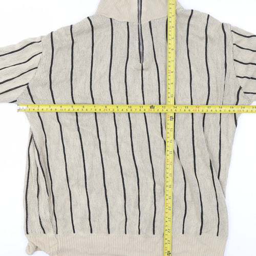 boohooMAN Men's Beige Striped 1/2 Zip Knit Sweatshirt Size S