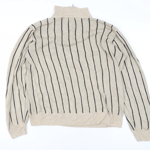 boohooMAN Men's Beige Striped 1/2 Zip Knit Sweatshirt Size S