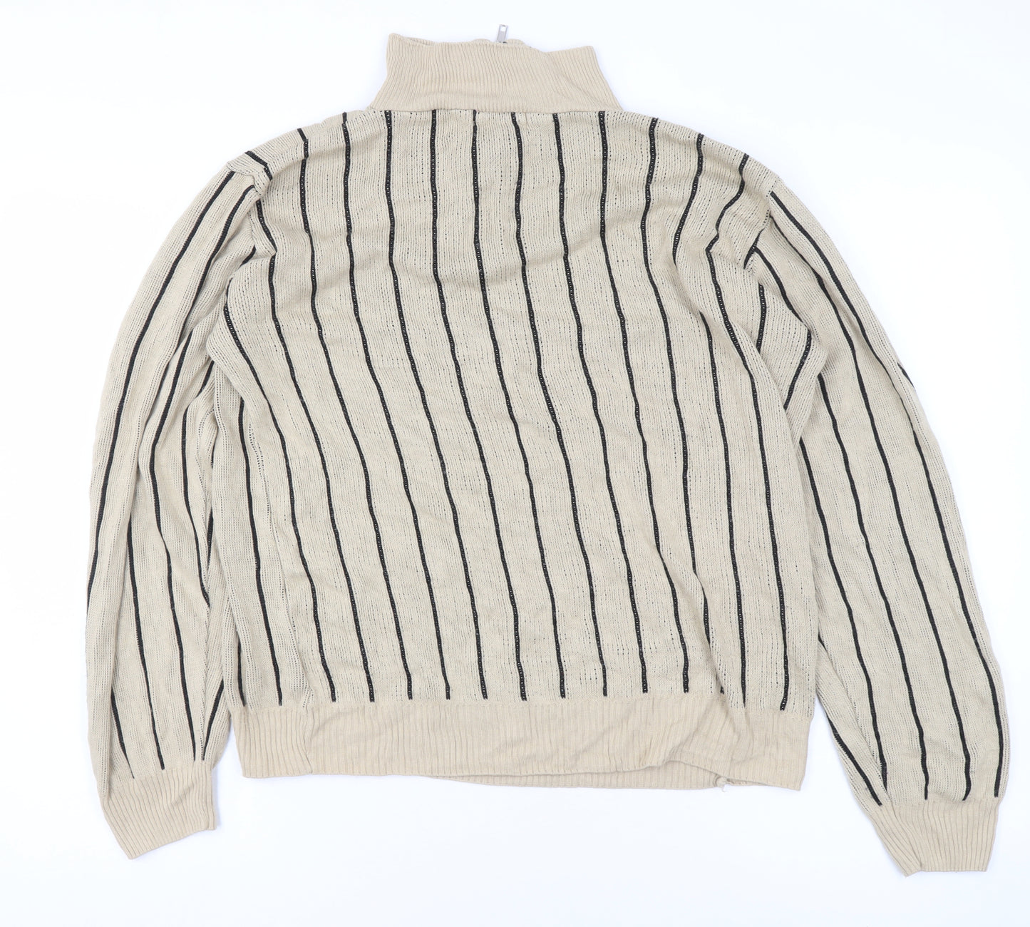 boohooMAN Men's Beige Striped 1/2 Zip Knit Sweatshirt Size S