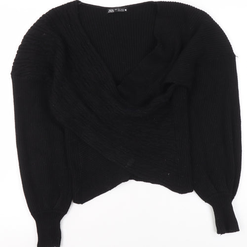ZARA Women’s Black V-Neck Wrap Knit Jumper Size 12