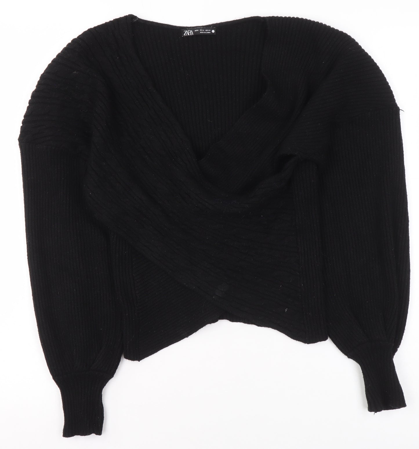 ZARA Women’s Black V-Neck Wrap Knit Jumper Size 12