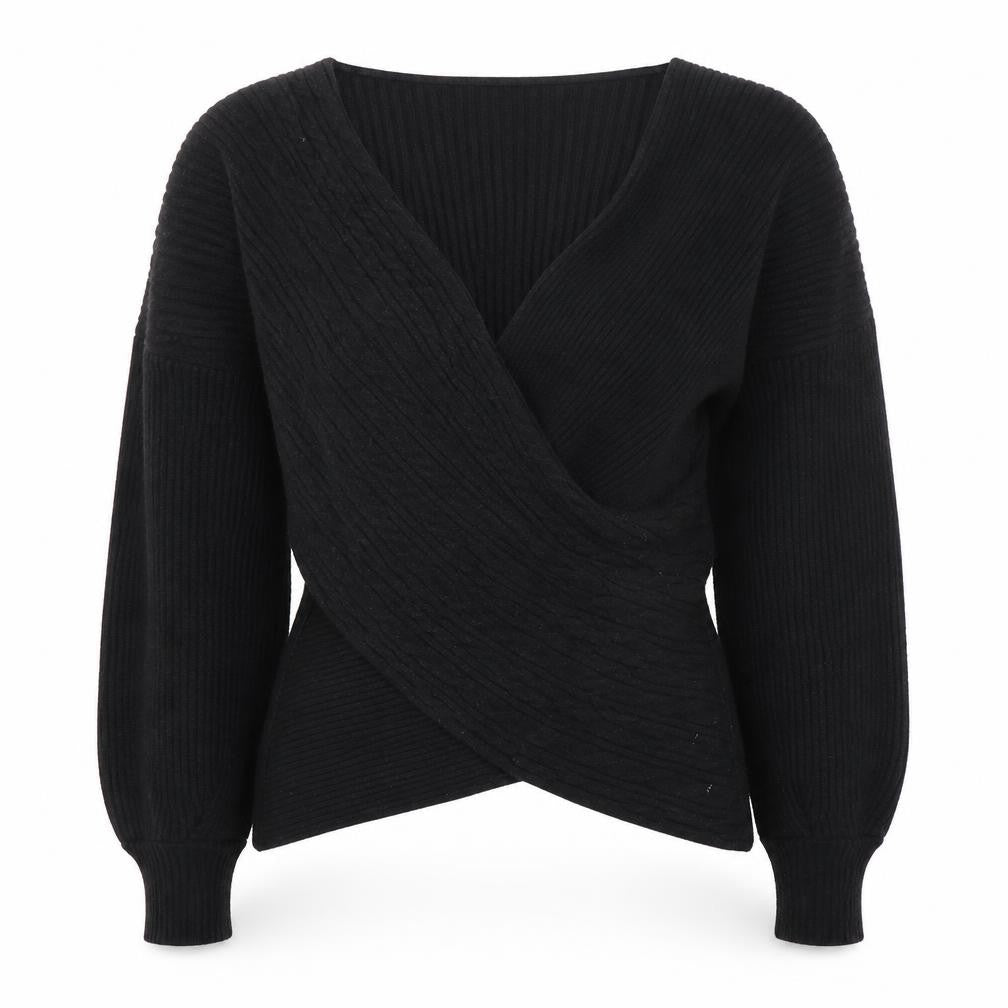 ZARA Women’s Black V-Neck Wrap Knit Jumper Size 12