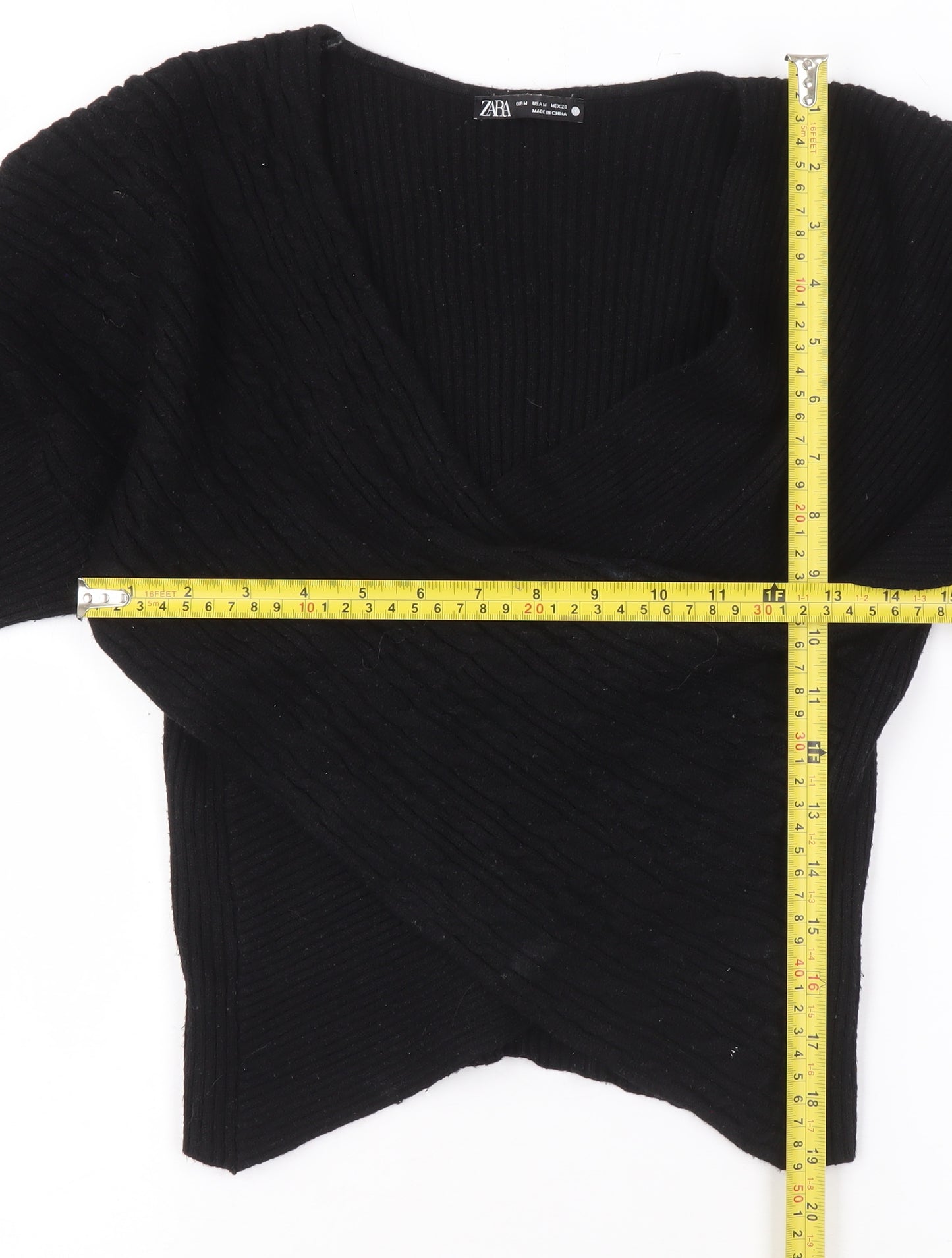 ZARA Women’s Black V-Neck Wrap Knit Jumper Size 12
