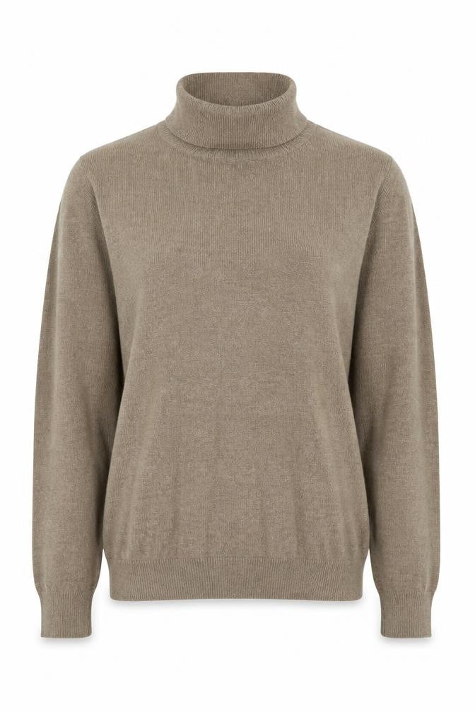 Front view of Object Women's Beige Roll Neck Knit Jumper XL