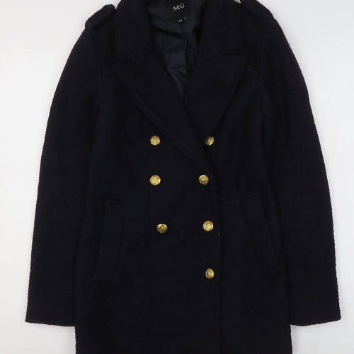 A&G Womens Black Wool Blend Double-Breasted Pea Coat XS