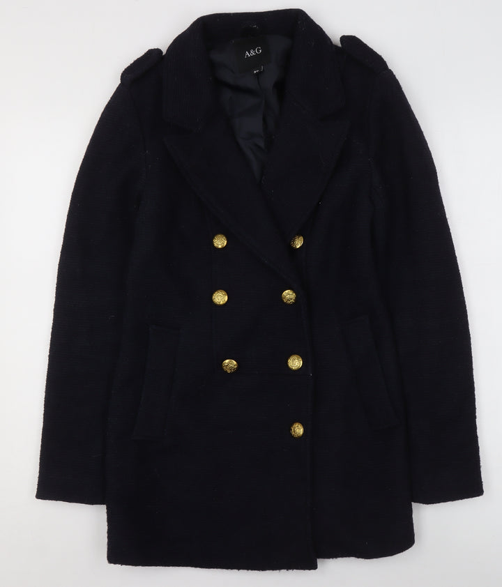 A&G Womens Black Wool Blend Double-Breasted Pea Coat XS