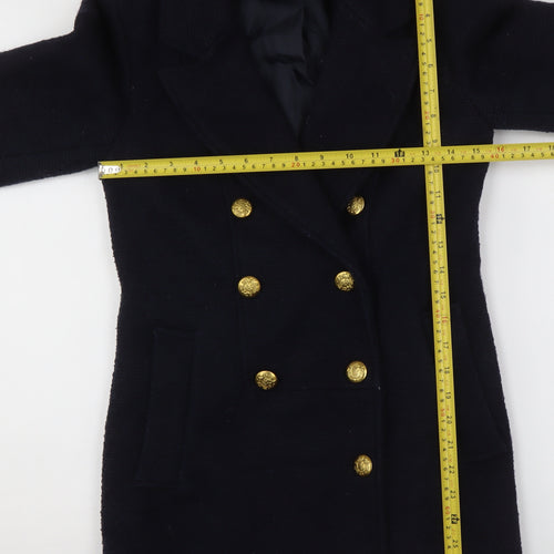 A&G Womens Black Wool Blend Double-Breasted Pea Coat XS
