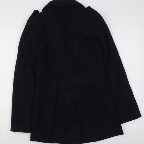 A&G Womens Black Wool Blend Double-Breasted Pea Coat XS