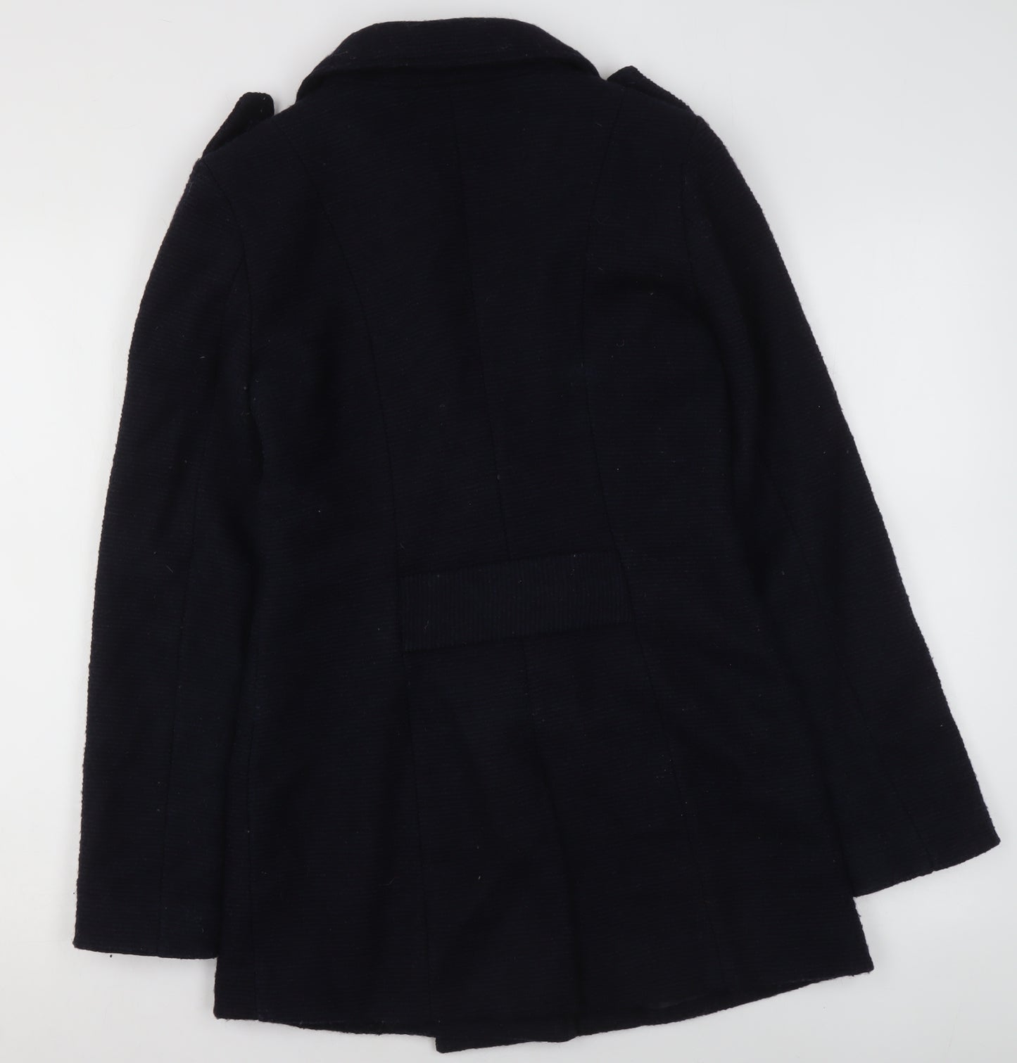 A&G Womens Black Wool Blend Double-Breasted Pea Coat XS