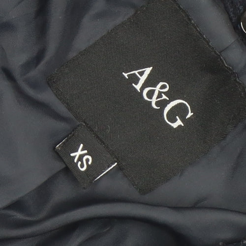 A&G Womens Black Wool Blend Double-Breasted Pea Coat XS