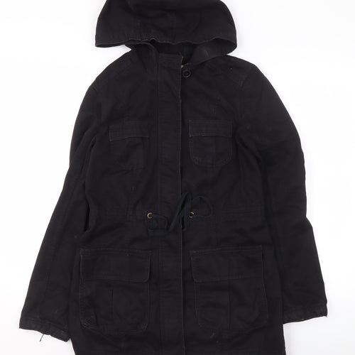 Just Jeans Womens Black Cotton Parka Jacket Size 10 Hooded Casual