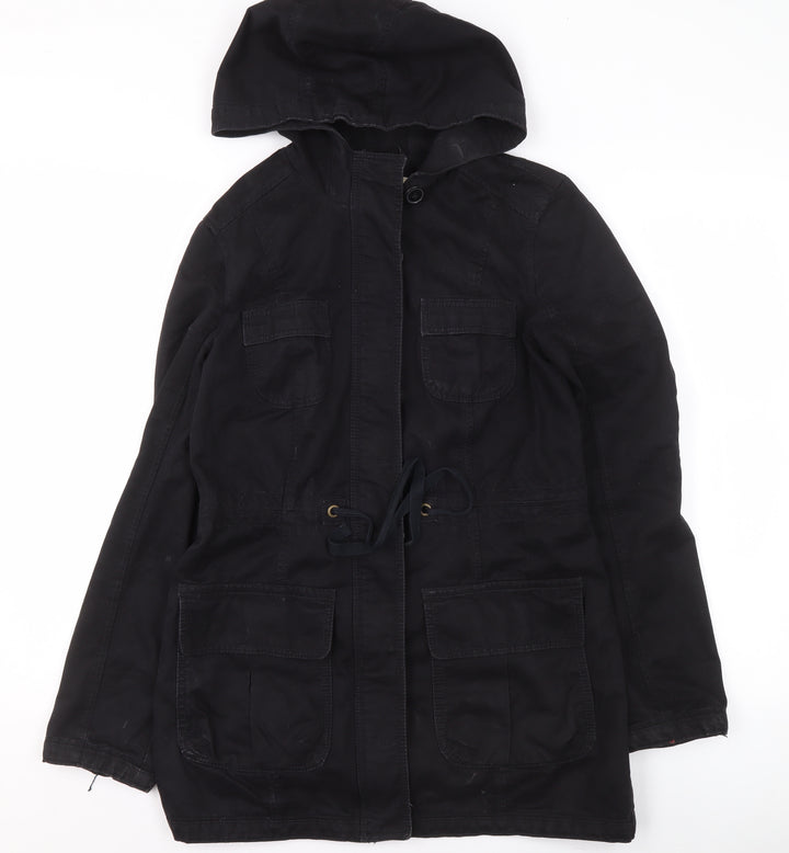 Just Jeans Womens Black Cotton Parka Jacket Size 10 Hooded Casual