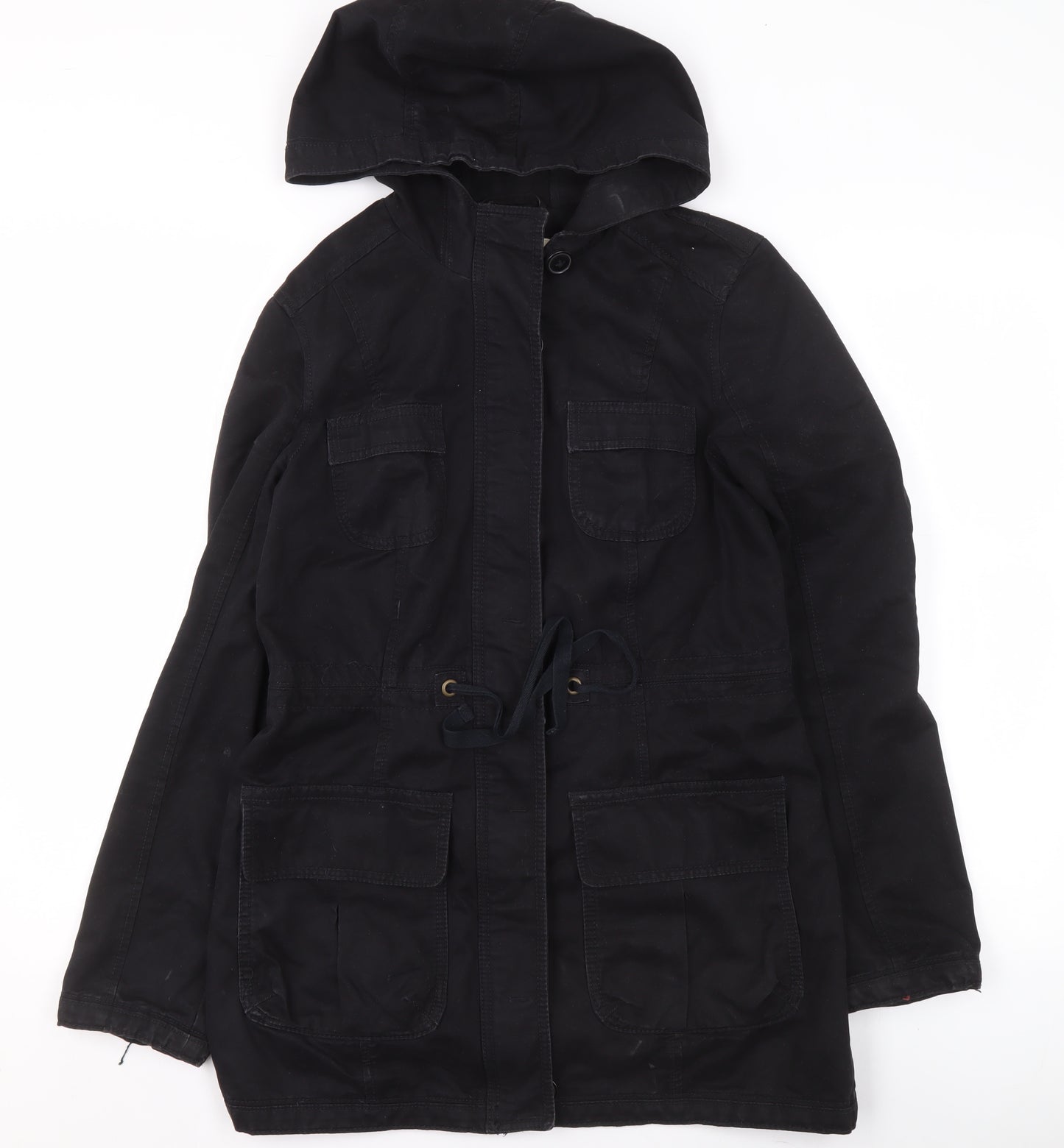 Just Jeans Womens Black Cotton Parka Jacket Size 10 Hooded Casual