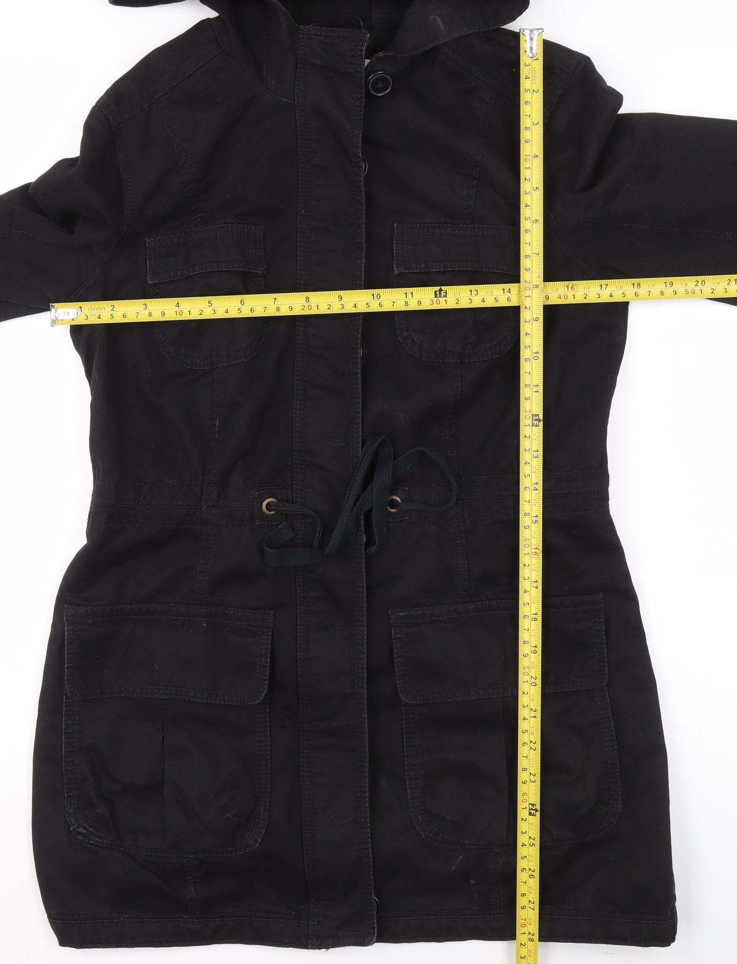 Just Jeans Womens Black Cotton Parka Jacket Size 10 Hooded Casual