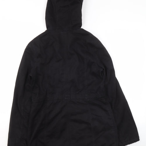 Just Jeans Womens Black Cotton Parka Jacket Size 10 Hooded Casual
