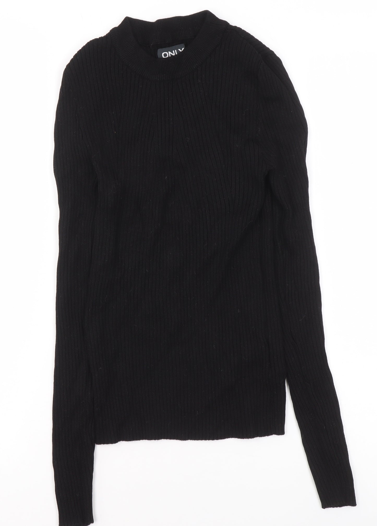 ONLY Women's Black Ribbed Mock Neck Long Sleeve Knit Top Size M