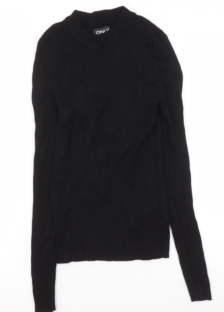 ONLY Women's Black Ribbed Mock Neck Long Sleeve Knit Top Size M