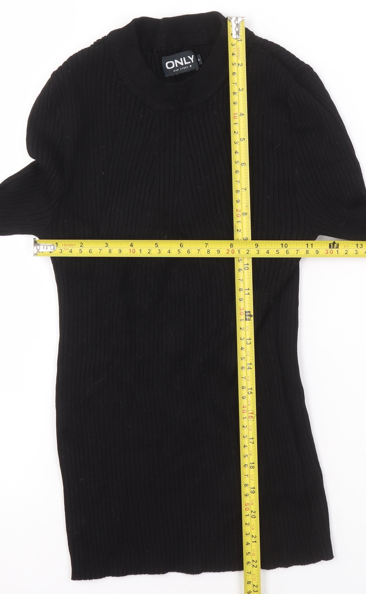 ONLY Women's Black Ribbed Mock Neck Long Sleeve Knit Top Size M