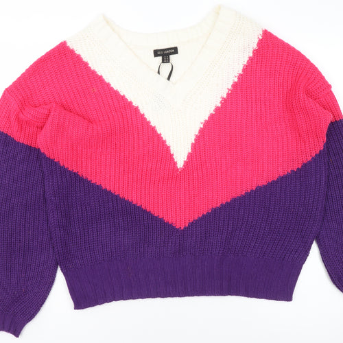 QED London Women's Multicoloured V-Neck Knit Jumper Size M