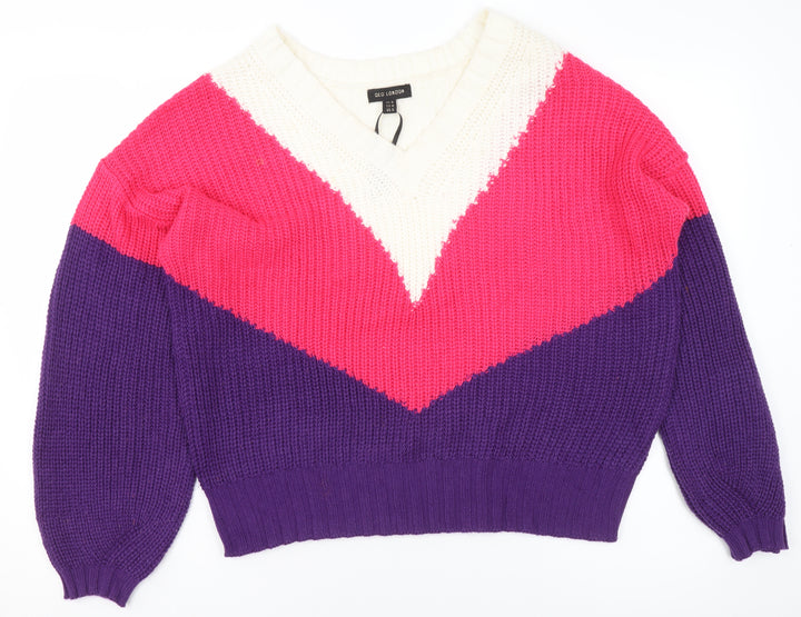 QED London Women's Multicoloured V-Neck Knit Jumper Size M