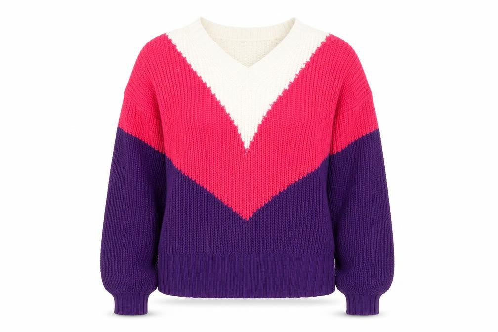Front view of QED London Women's Multicoloured V-Neck Knit Jumper, size M
