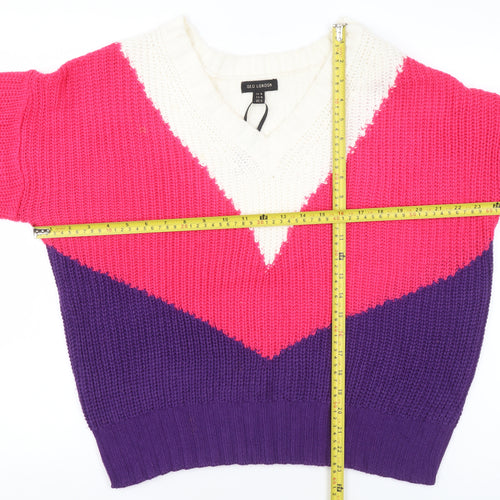 QED London Women's Multicoloured V-Neck Knit Jumper Size M
