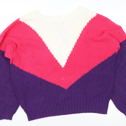 QED London Women's Multicoloured V-Neck Knit Jumper Size M