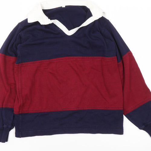 Halbro Boys Blue Red Rugby Long Sleeve Polo Shirt 8 Years Cotton