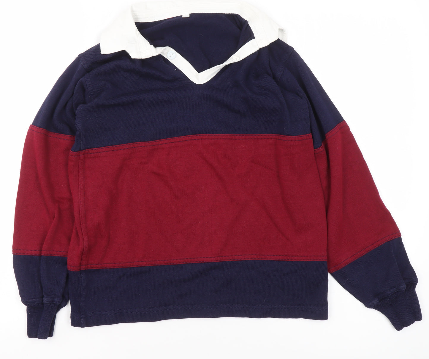 Halbro Boys Blue Red Rugby Long Sleeve Polo Shirt 8 Years Cotton