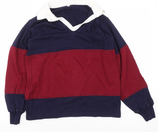 Halbro Boys Blue Red Rugby Long Sleeve Polo Shirt 8 Years Cotton