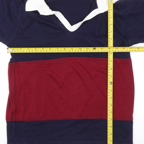 Halbro Boys Blue Red Rugby Long Sleeve Polo Shirt 8 Years Cotton
