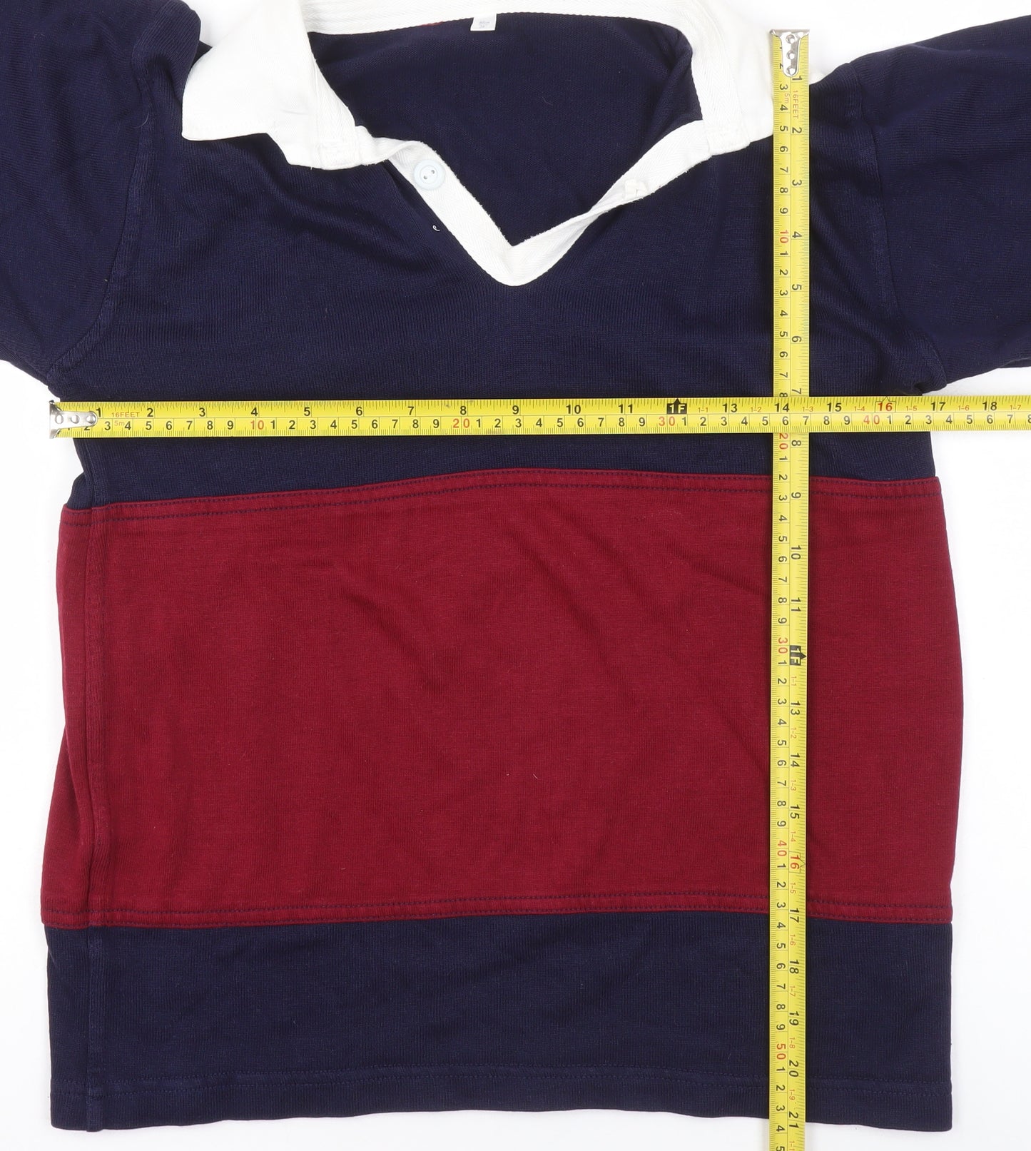 Halbro Boys Blue Red Rugby Long Sleeve Polo Shirt 8 Years Cotton