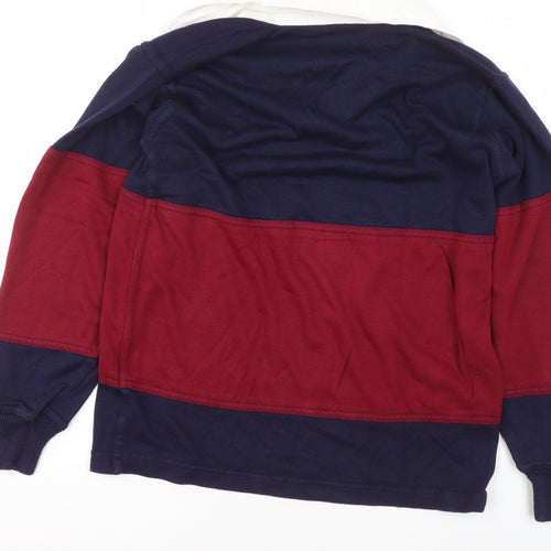 Halbro Boys Blue Red Rugby Long Sleeve Polo Shirt 8 Years Cotton