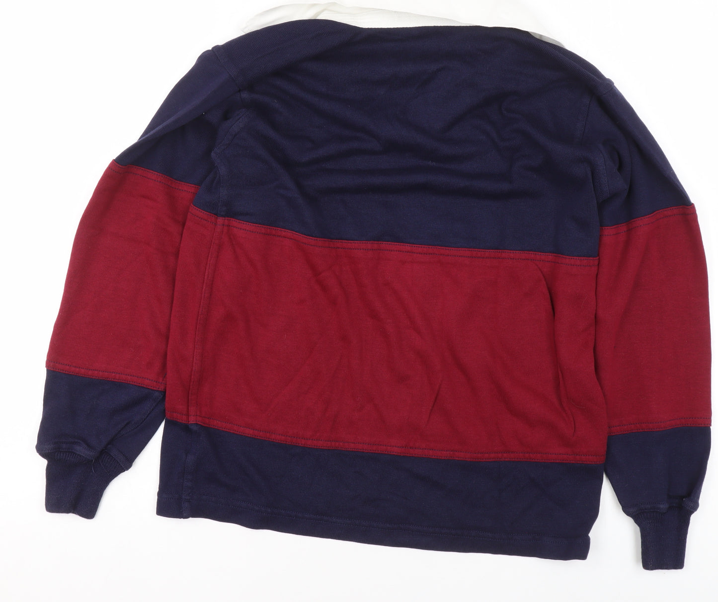 Halbro Boys Blue Red Rugby Long Sleeve Polo Shirt 8 Years Cotton