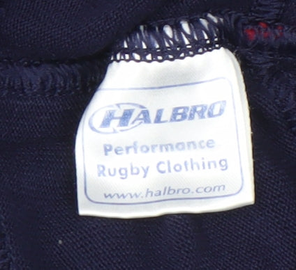 Halbro Boys Blue Red Rugby Long Sleeve Polo Shirt 8 Years Cotton