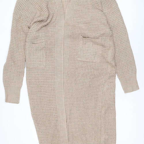 Missguided Women’s Beige Long Knit Open Coatigan Size 6
